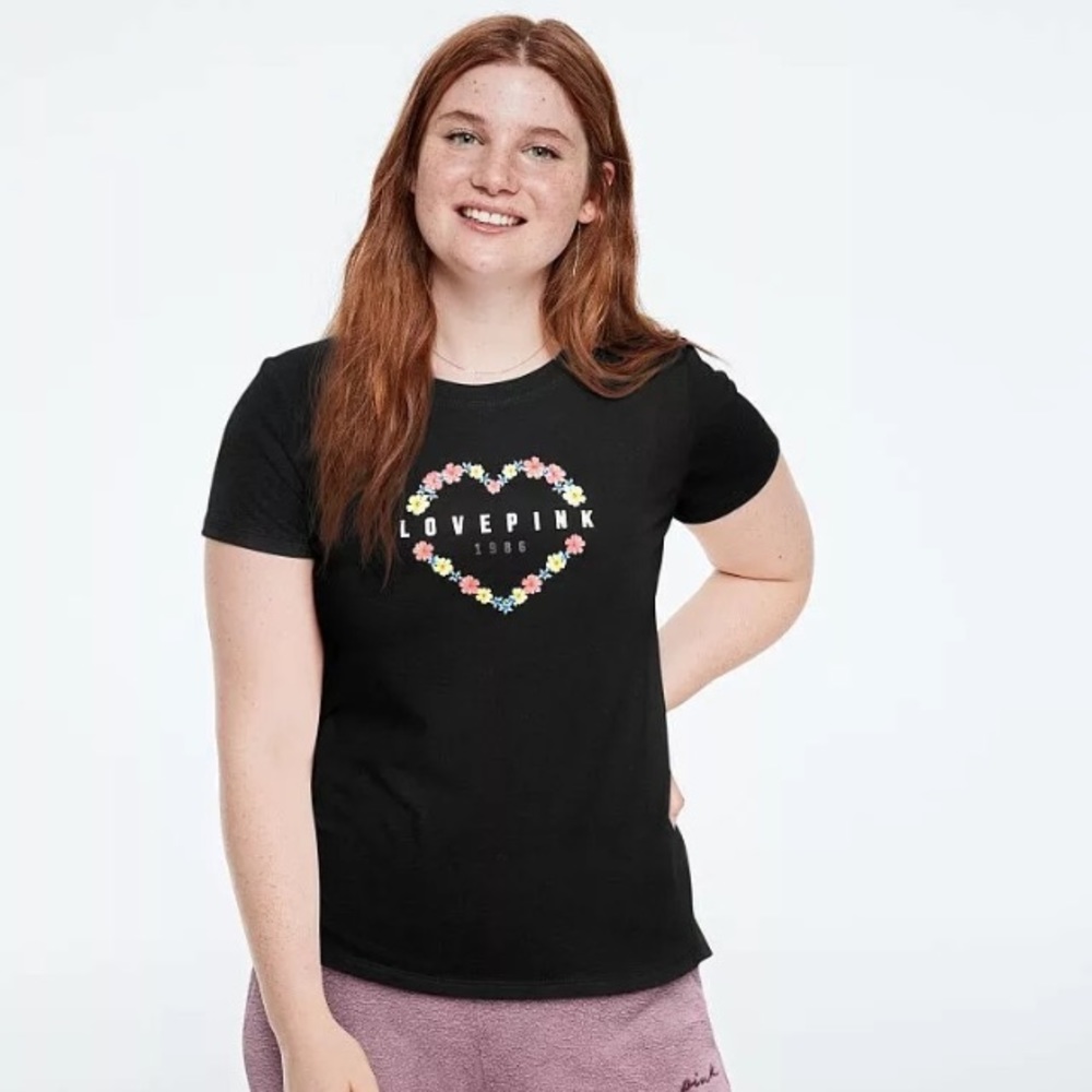 Victorias Secret PINK Shirt NEW med black floral